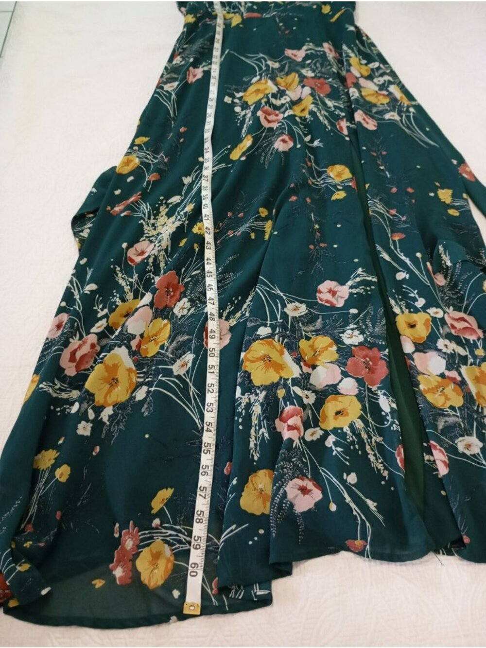 Baltic Born Green Floral Maxi Dress With Short Flutter Sleeve & Tie Waist Size L - Picture 12 of 15